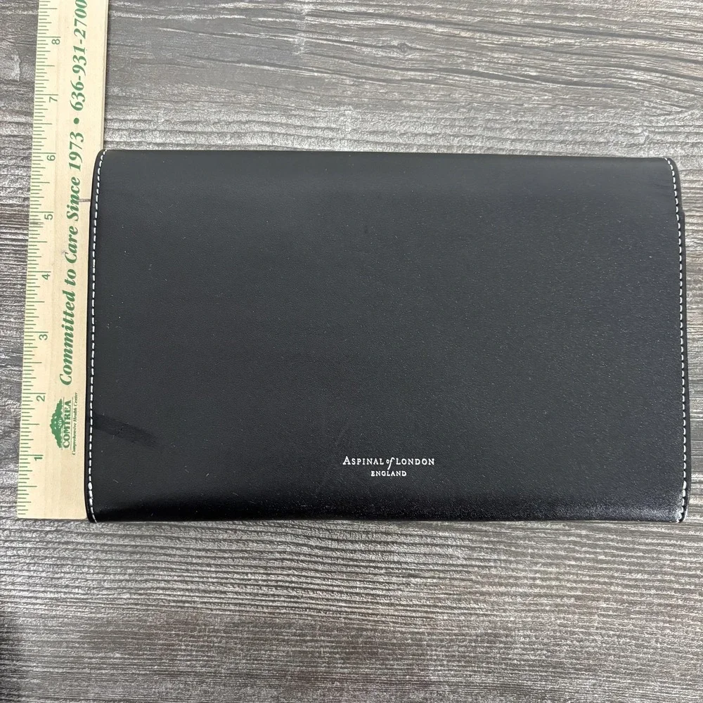 Aspinal Of London Black Leather Travel Wallet Passport Document Organizer Case